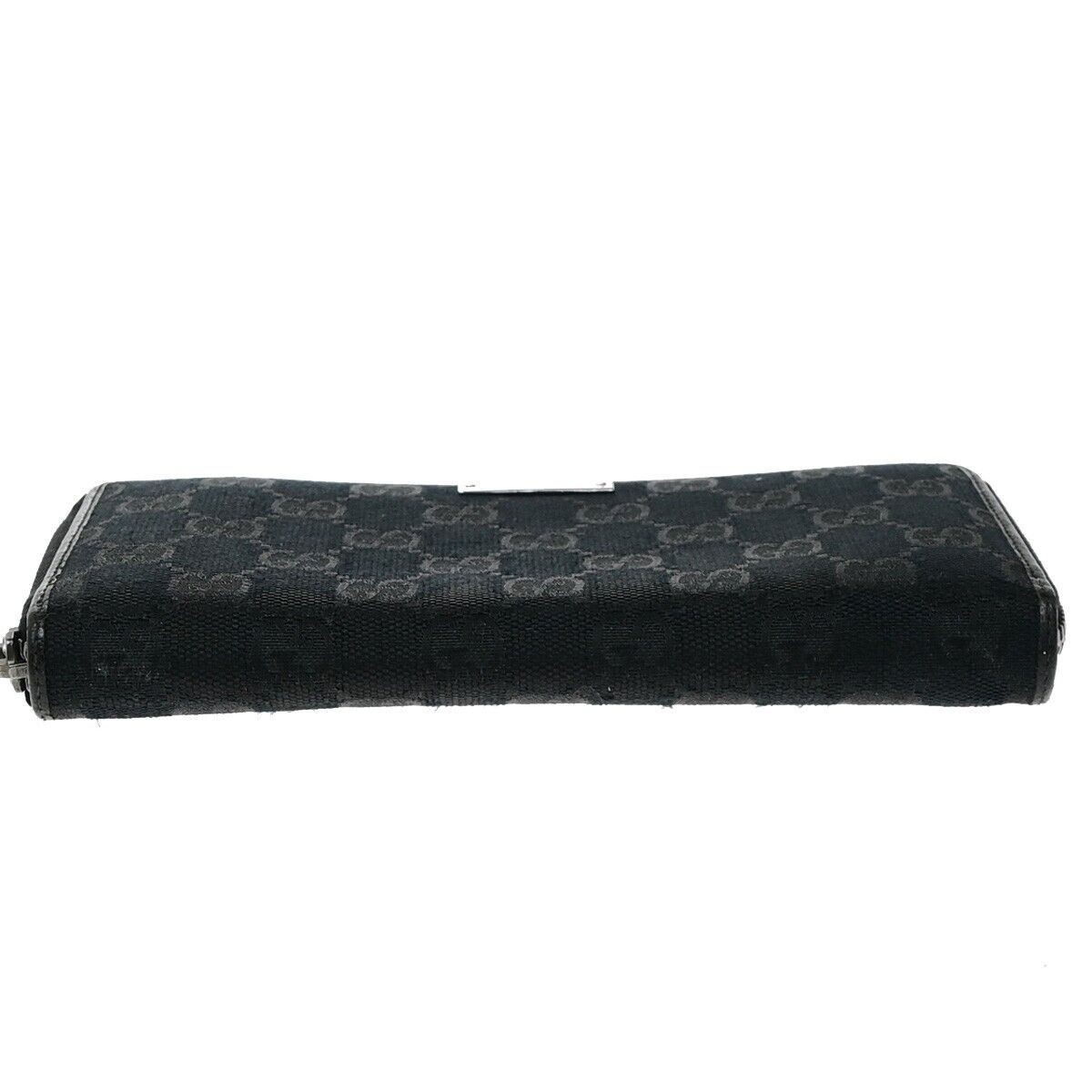 GUCCI Logo GG Pattern Zip Aroung Long Wallet Canvas Leather Black 62ED988