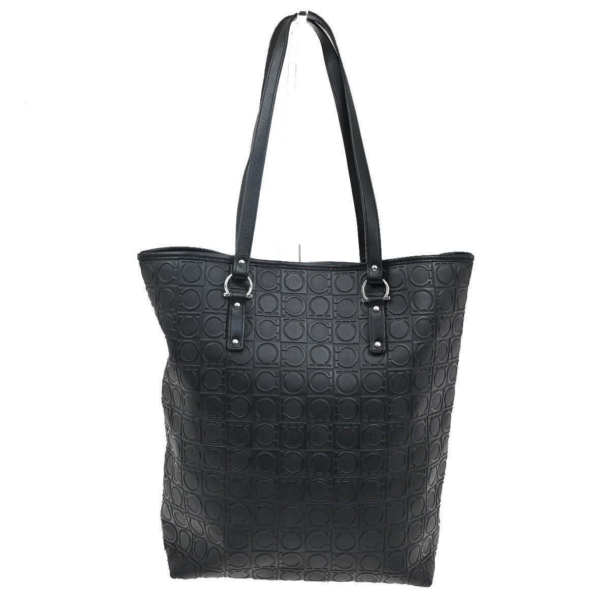 SALVATORE FERRAGAMO Gancini Tote Shoulder Bag PVC Leather Black SHW 69AA118