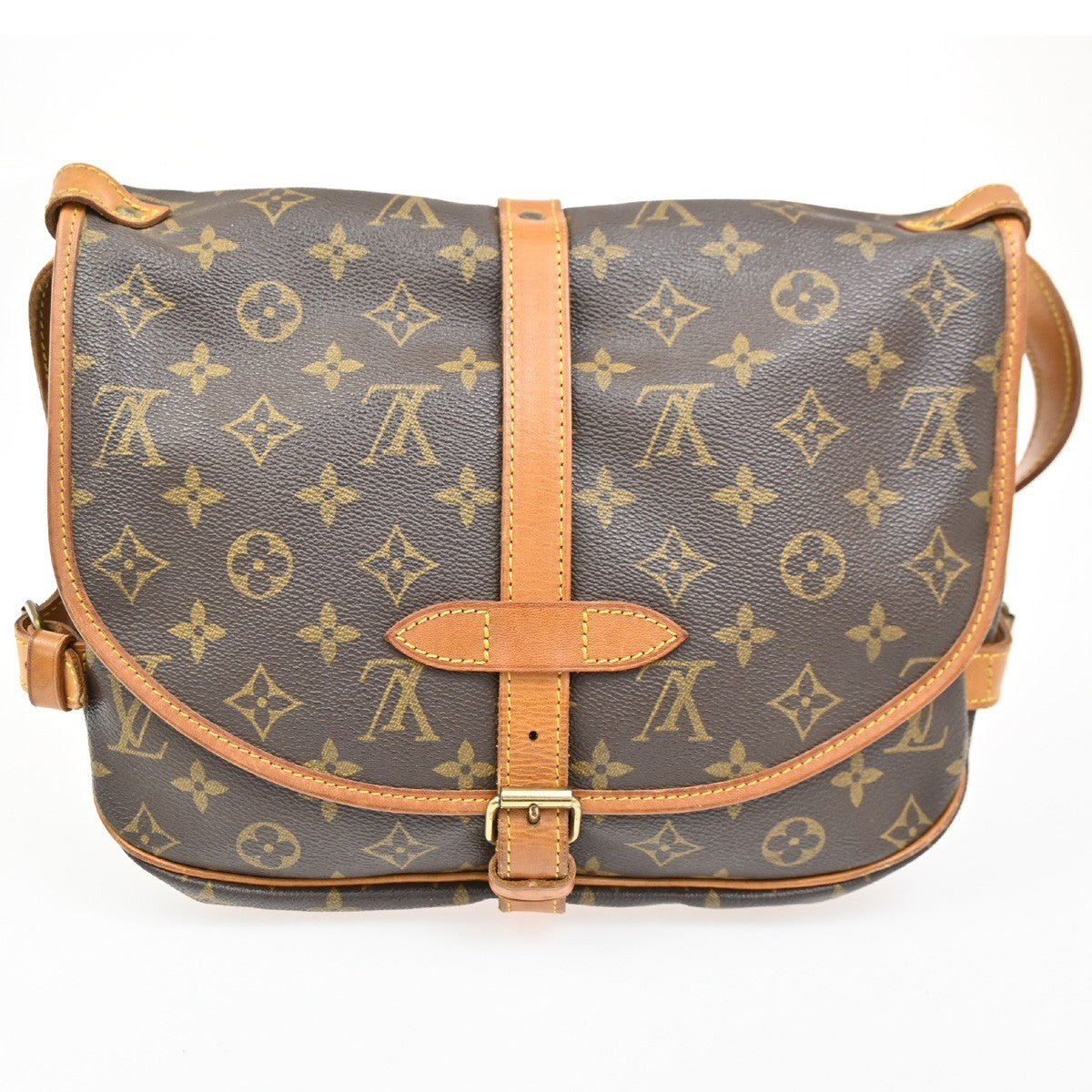 LOUIS VUITTON Logo Saumur 30 Shoulder Bag Monogram Leather Brown M42256 17CA491