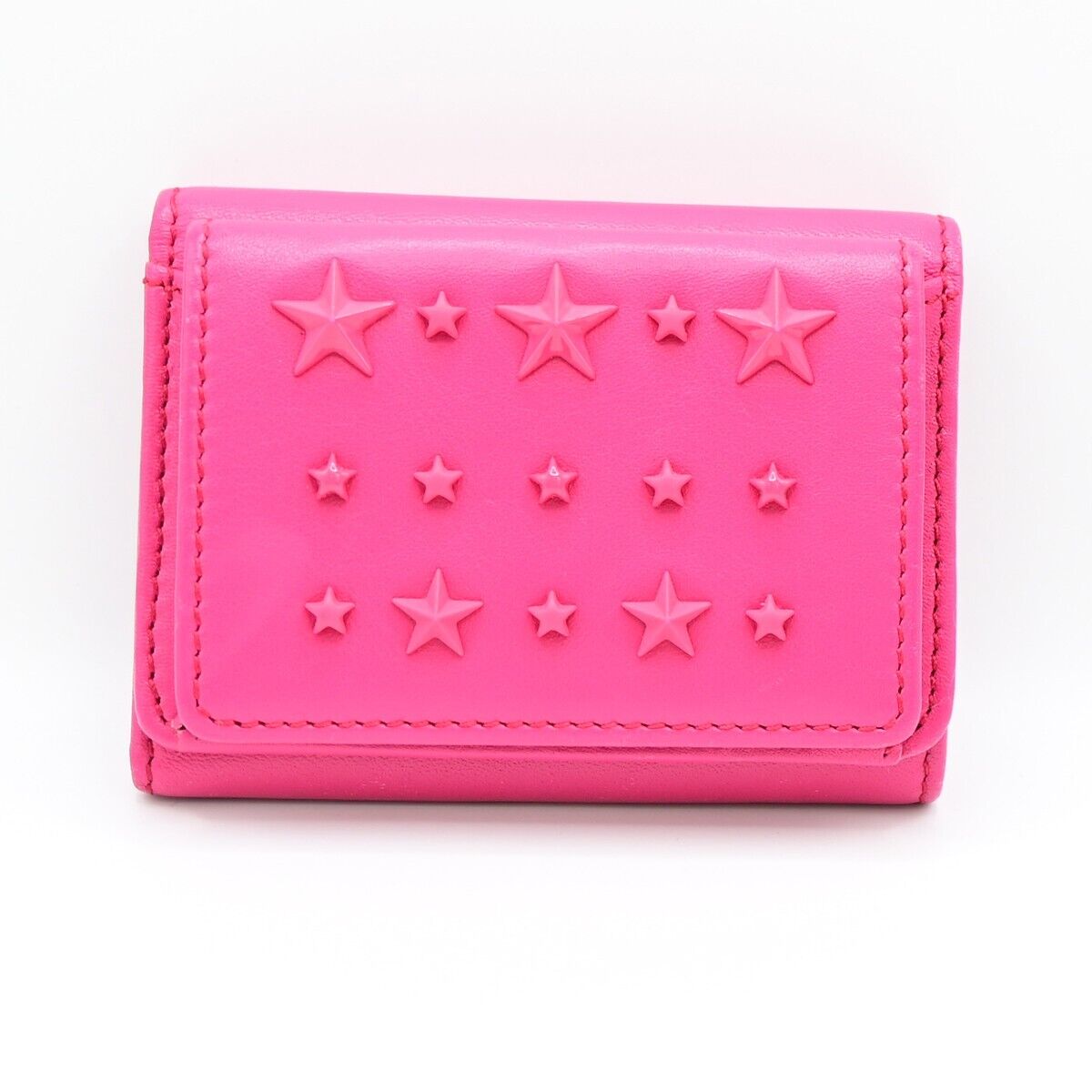 JIMMY CHOO Logo Star Studs Mini Trifold Wallet Purse Leather Pink Italy 05KA165