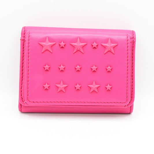 JIMMY CHOO Logo Star Studs Mini Trifold Wallet Purse Leather Pink Italy 05KA165