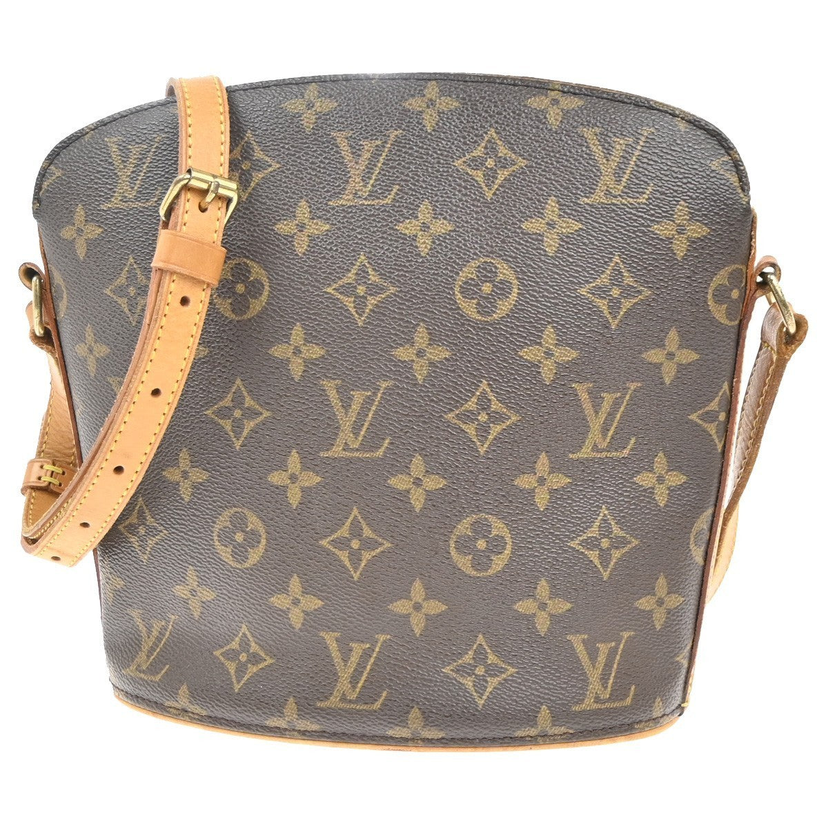 LOUIS VUITTON Logo Drouot Shoulder Bag Monogram Leather Brown M51290 72MA365