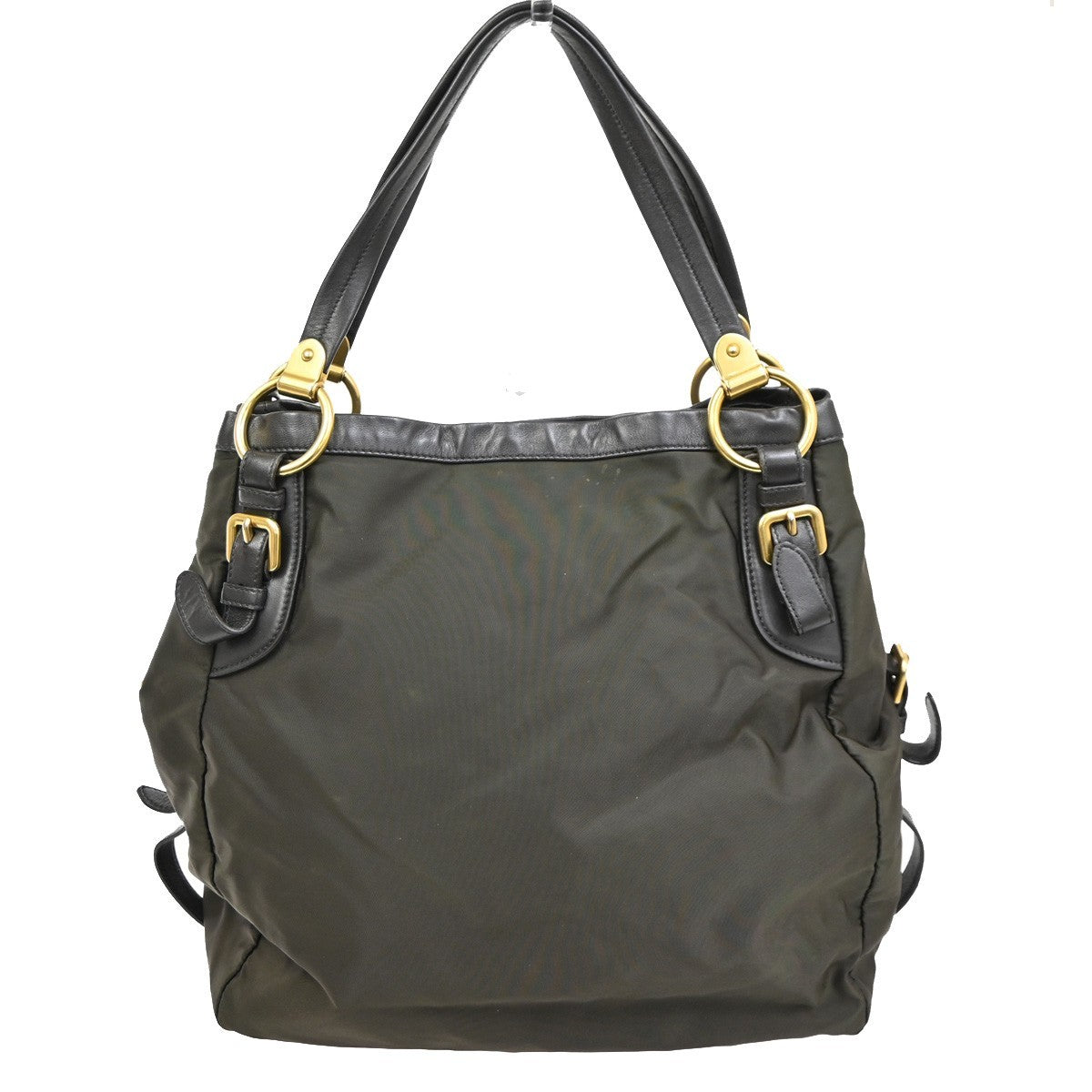 PRADA MILANO Logo Tessuto Prada  Shoulder Bag Nylon Leather Khaki Italy 81KB773