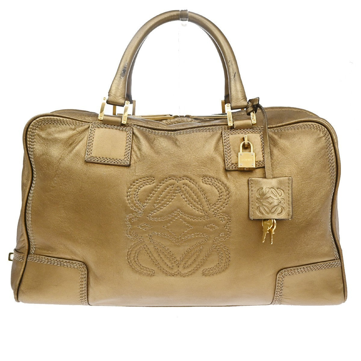 LOEWE Logo Amazona Anagram Hand Bag Leather Lock Gold GHW Spain 38YJ203