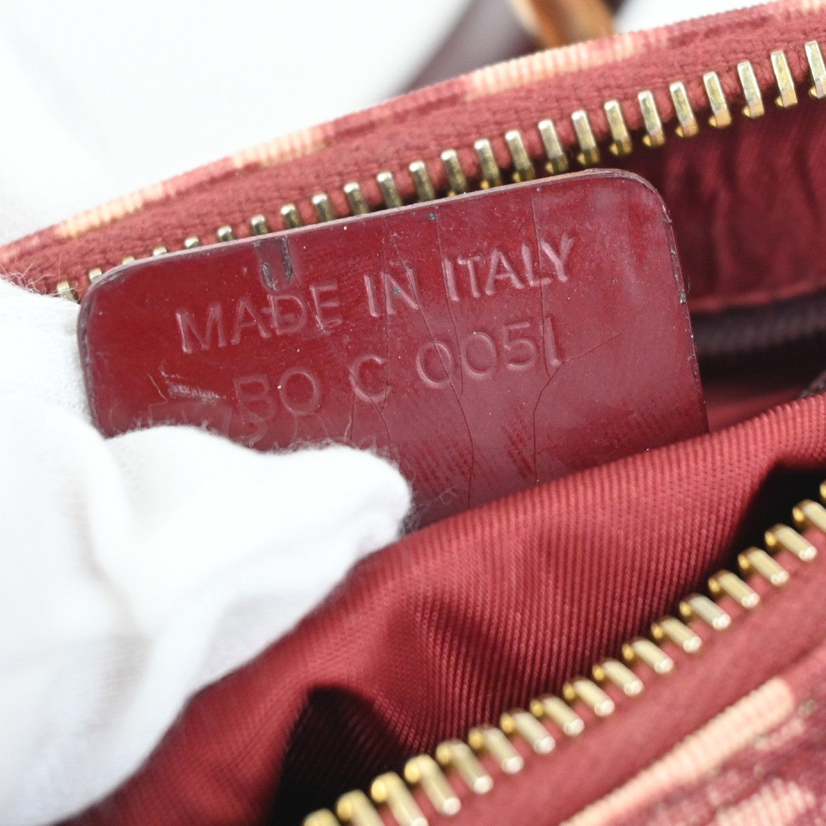 CHRISTIAN DIOR Logo Trotter Pattern Hand Bag PVC Patent Leather Red GHW 51YH875