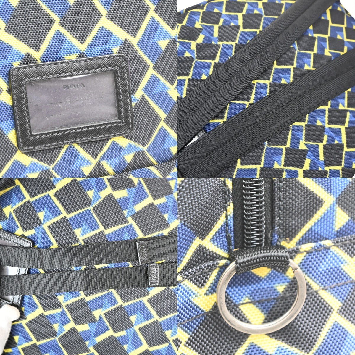 PRADA Logo Back Pack Bag Nylon Leather Yellow Blue Black SHW 79MA561