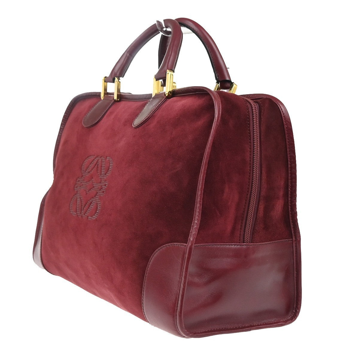 LOEWE Logo Amazona Anagram Shoulder Hand Bag Suede Leather Red GHW Spain 75MA403