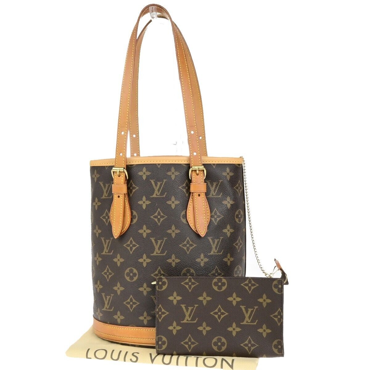 LOUIS VUITTON BUCKET PM Shoulder Tote Bag Monogram Leather Brown M42238 70ED233