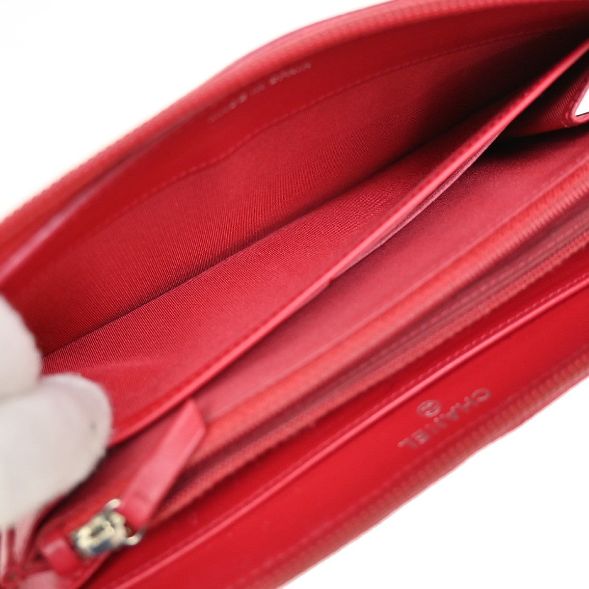 CHANEL CC Logo Zipper Around Wallet Grained Calfskin Leather Red SHW 35YH792