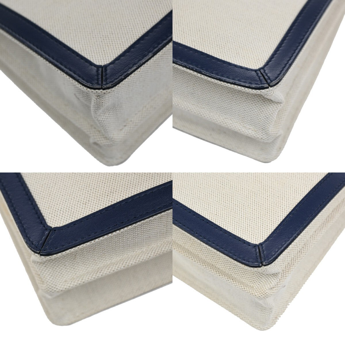 BALENCIAGA Logo 2Way Shoulder Clutch Hand Bag Canvas Leather Beige Blue 85FB718