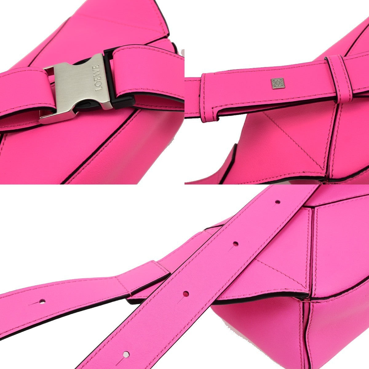 LOEWE Logo Puzzle Mini Body Shoulder Bag Leather Neon Pink SHW Spain 684RQ079