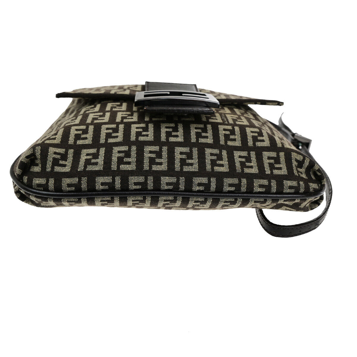 FENDI Logo Zucchino Shoulder Bag Canvas Leather Brown SHW Italy 70SJ496