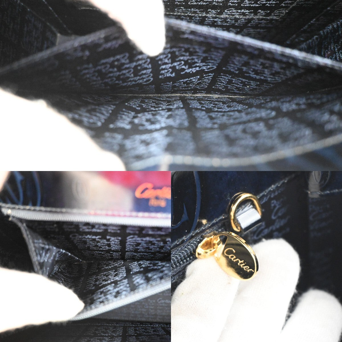 CARTIER Logo Birthday Hand Bag Patent Leather Navy Blue France 89EF036