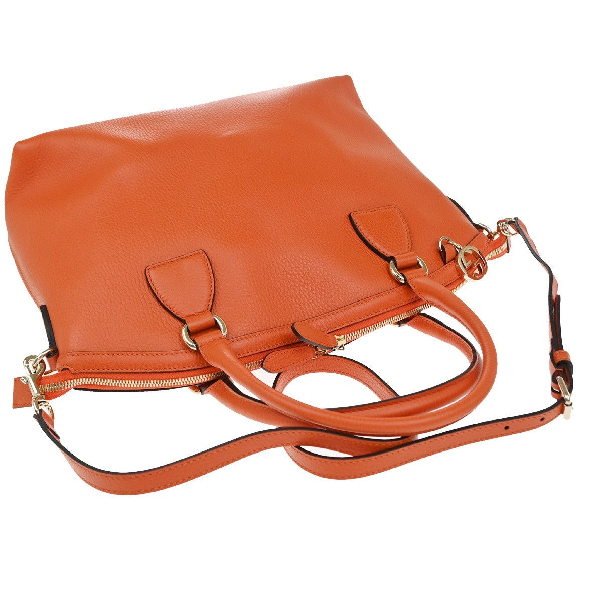 GUCCI Logo Interlocking GG Charm 2Way Shoulder Hand Bag Leather Orange 90KP030