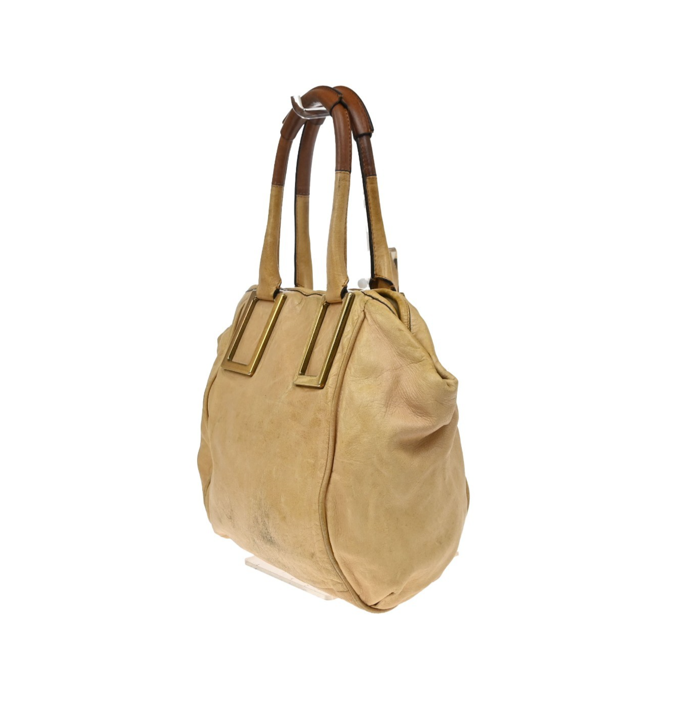 CHLOE Logo Etel Shoulder Hand Bag Leather Beige Brown GHW 63KD065