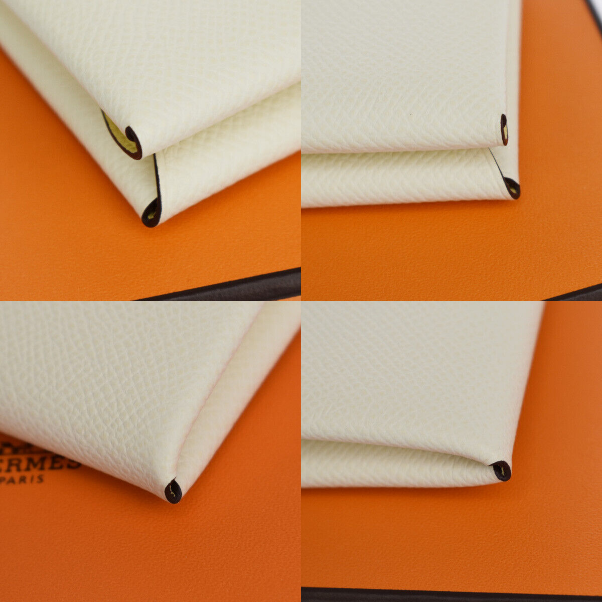 HERMES Calvi Duo Card Case Wallet Bicolor Veau Epsom Nata Jaune Poussin 50YC791