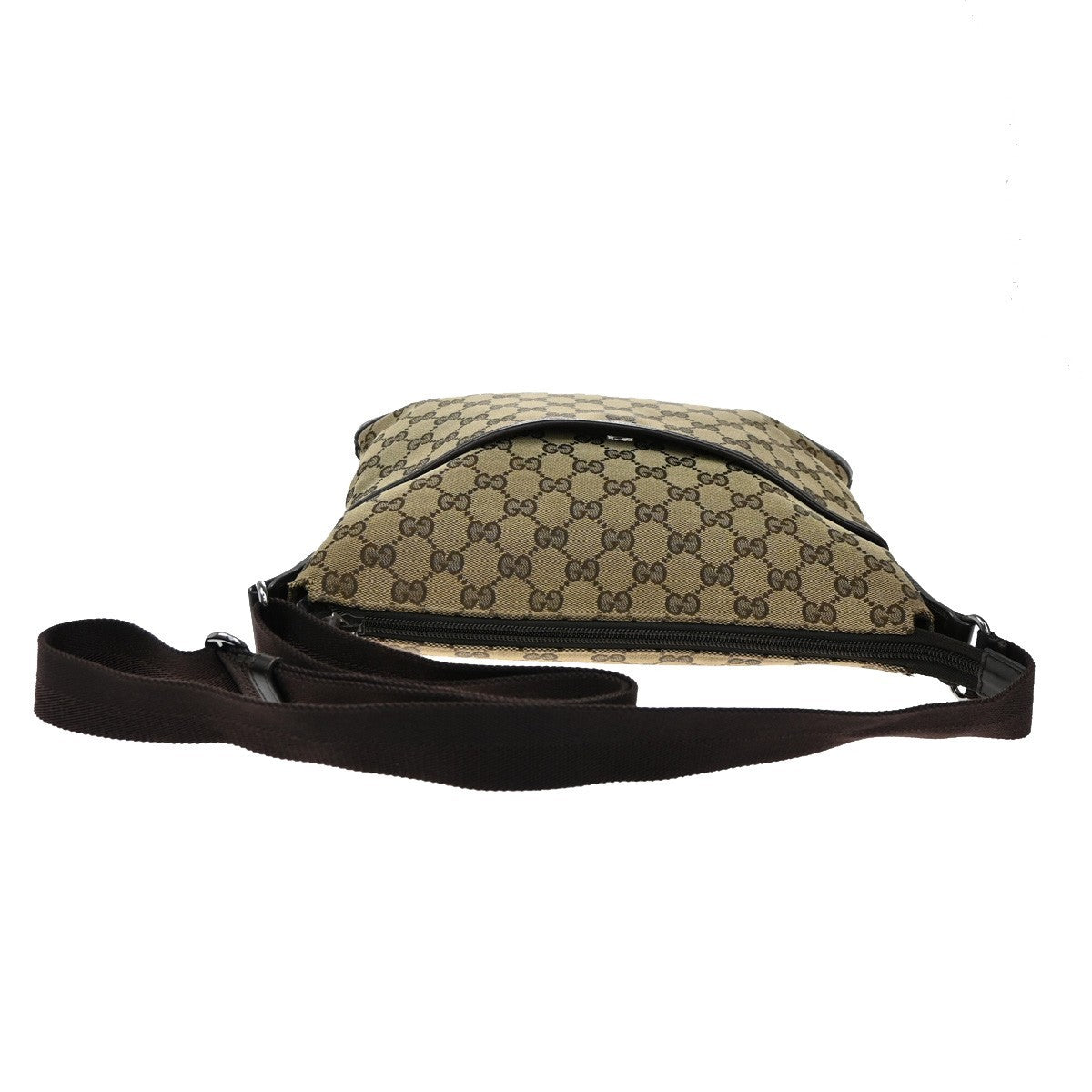 GUCCI Logo GG Pattern Shoulder Bag Canvas Leather Brown SHW Italy 85KB469