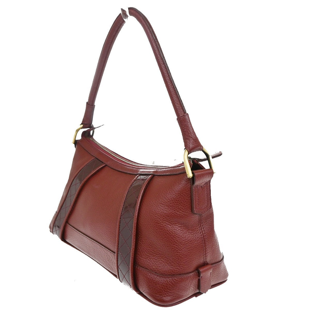 BURBERRY Logo Nova Check Shoulder Bag Patent Leather Red GHW 04CA361