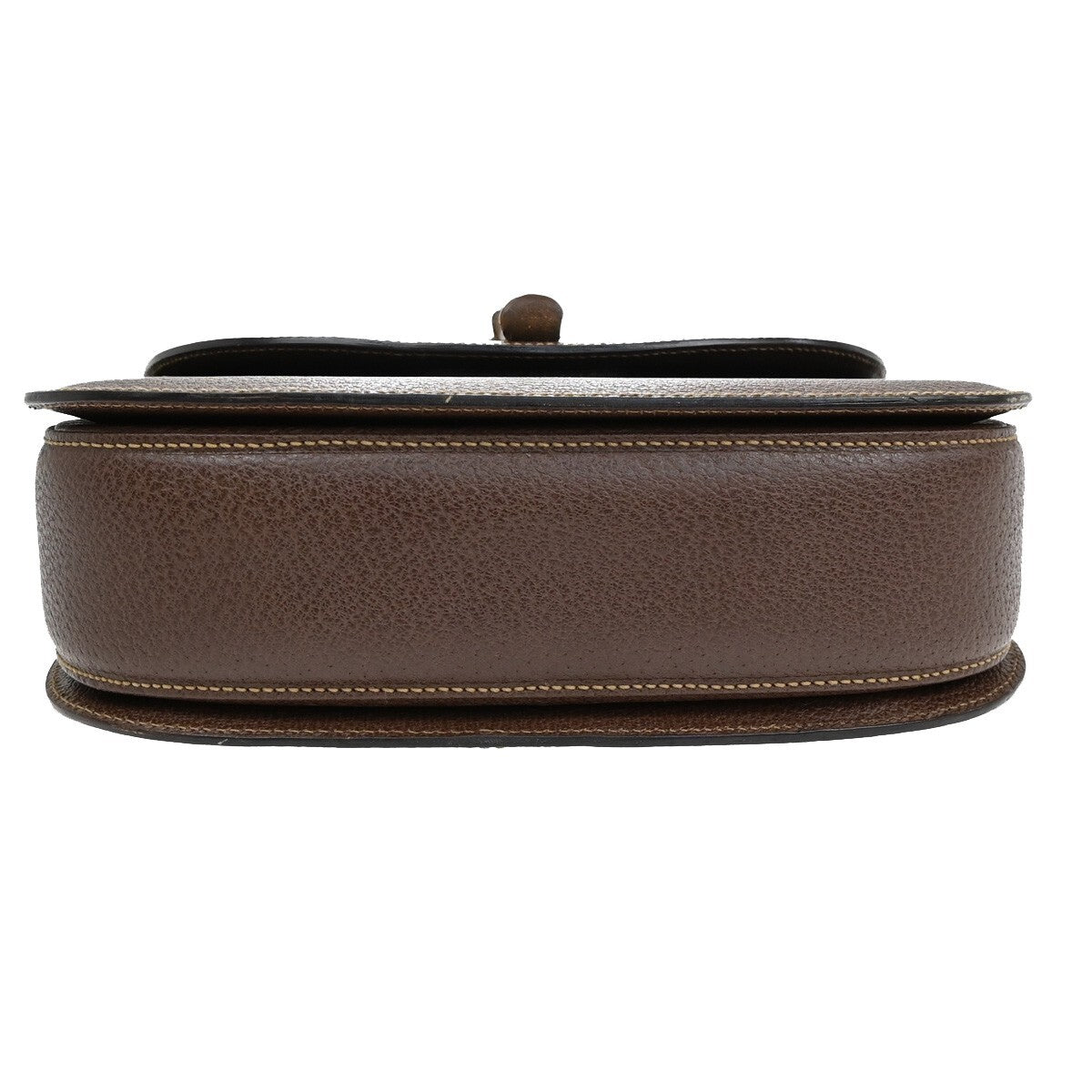 GUCCI Logo Bamboo Top Handle Hand Bag Leather Brown Gold Italy 52EE415