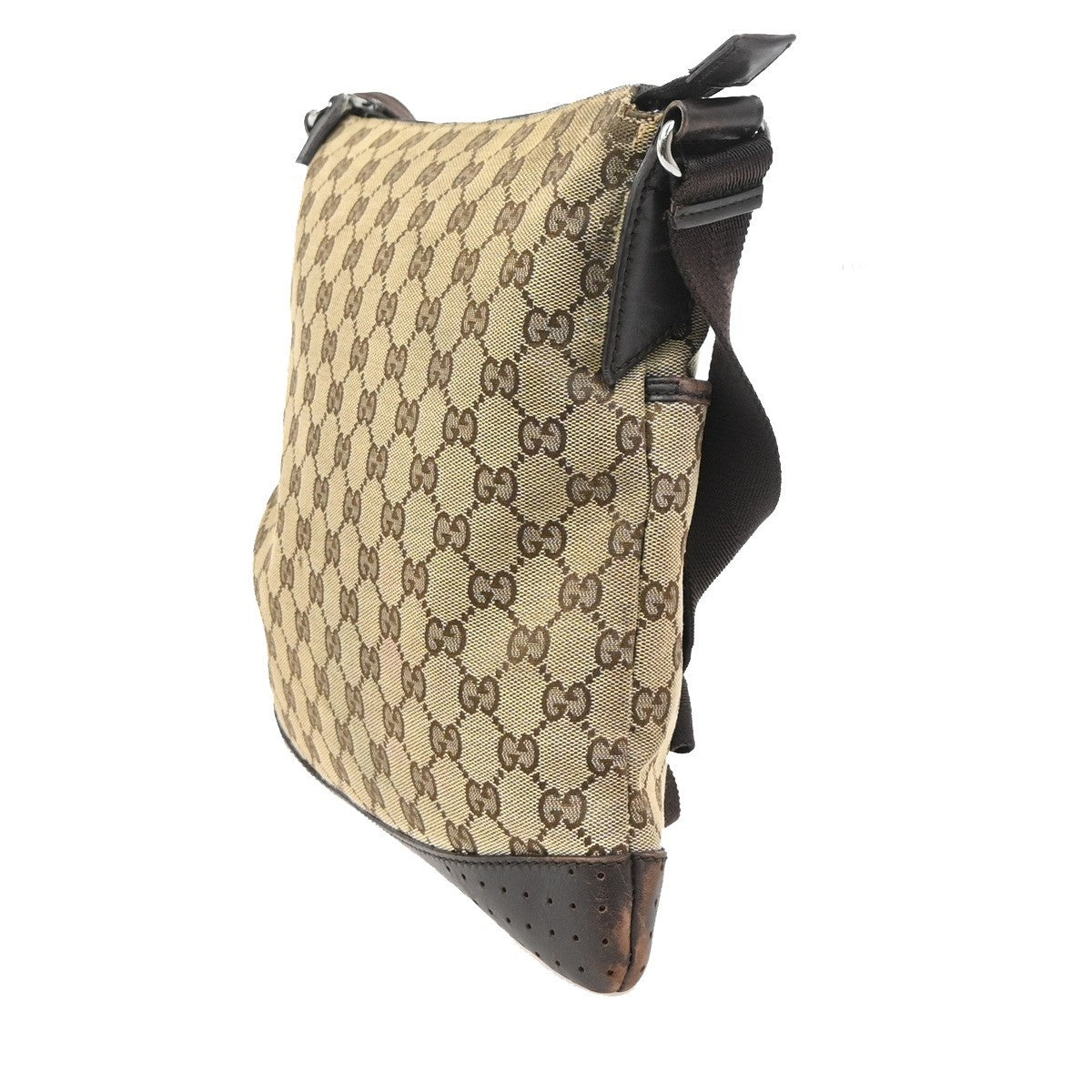 GUCCI Logo GG Crossbody Shoulder Bag Leather Canvas Brown SHW Italy 65TA715
