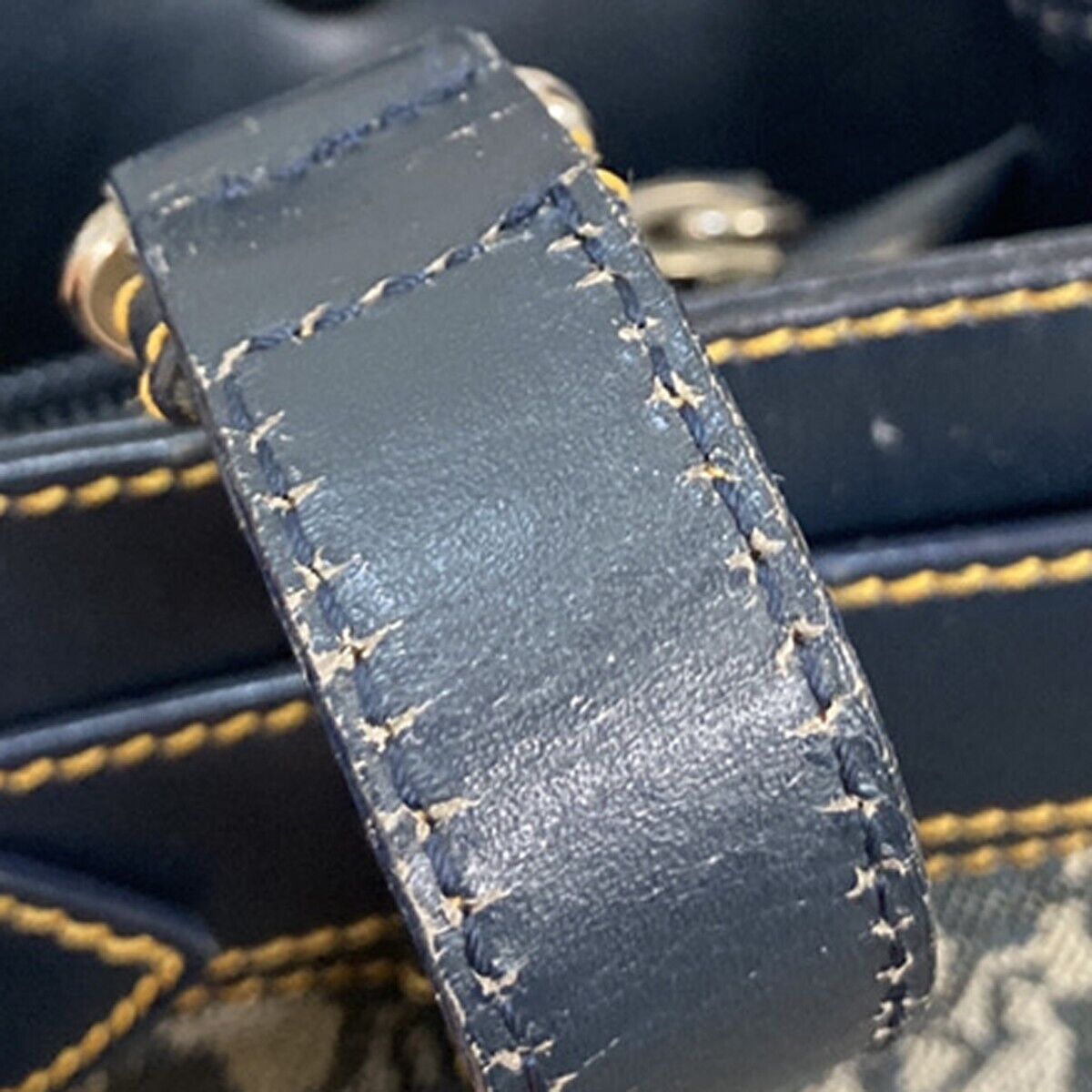 CHRISTIAN DIOR Trotter Pattern Shoulder Bag Canvas Leather Navy Blue 77ED282