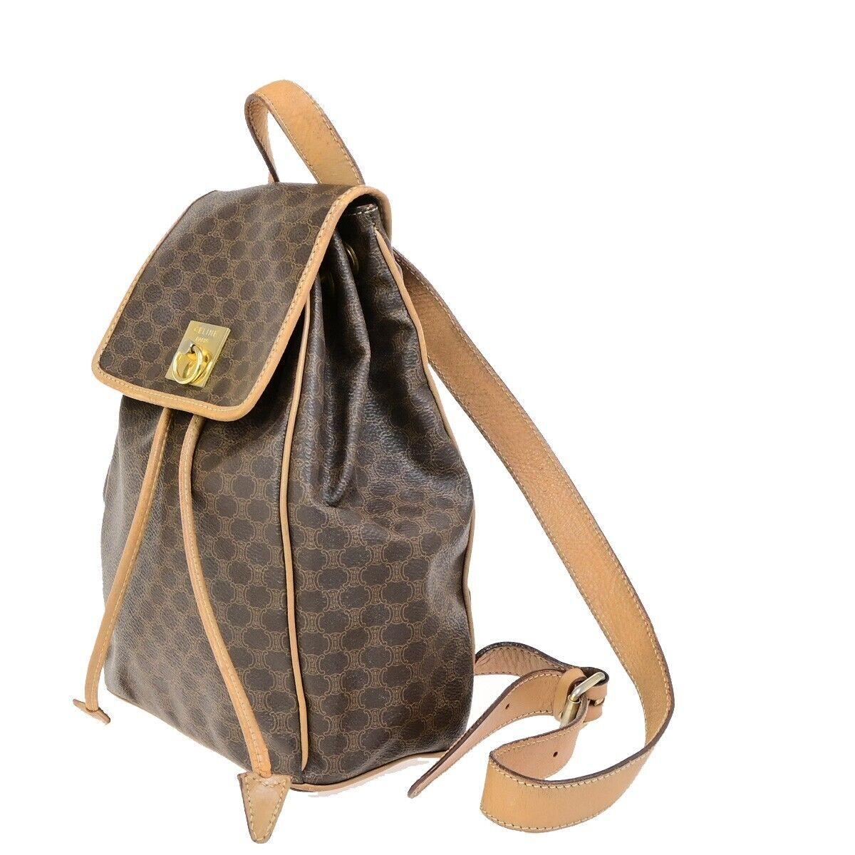 CELINE Logo Macadam Pattern Backpack Bag PVC Leather Brown GHW 67EC951
