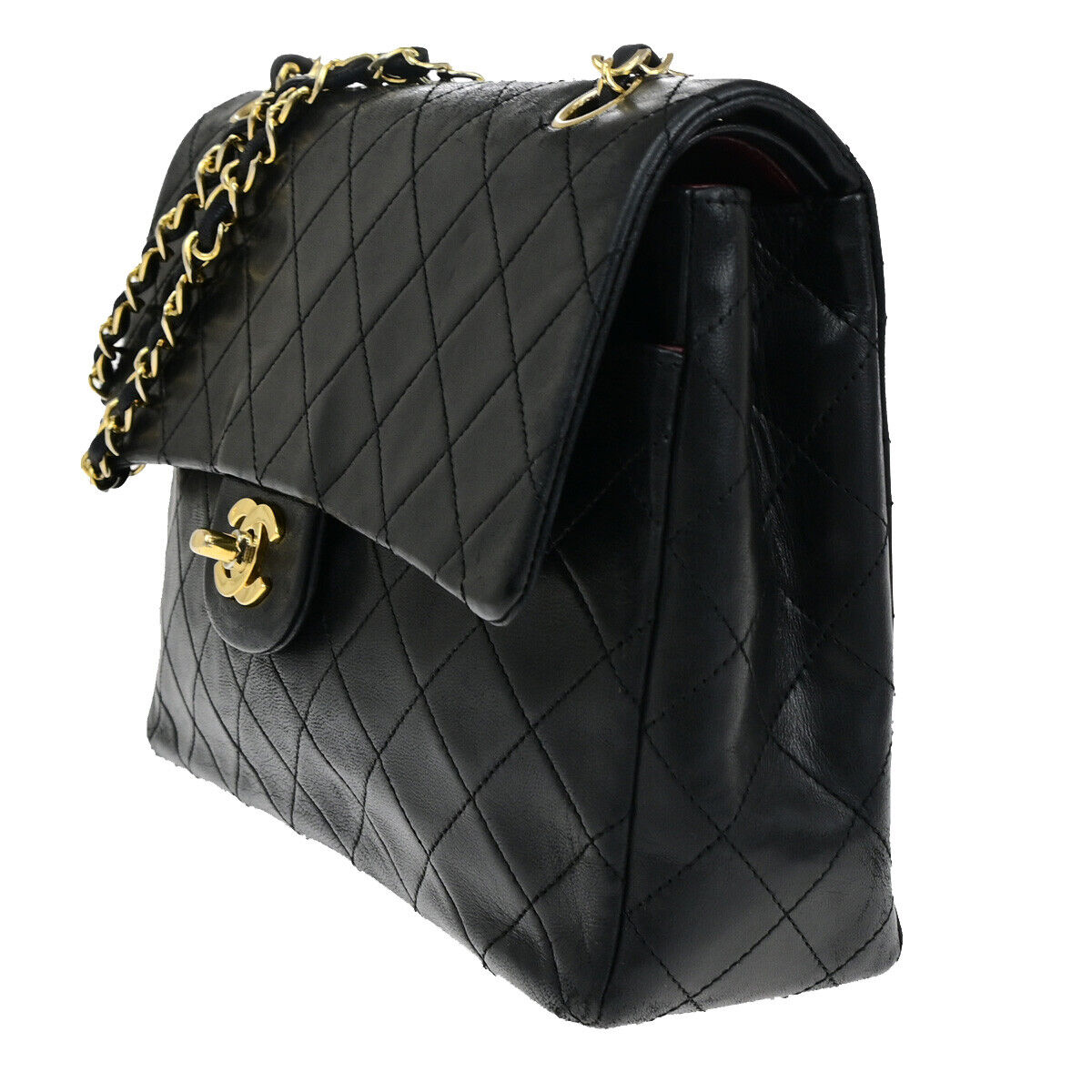 CHANEL CC Matelasse 25 Double Flap Chain Shoulder Bag Leather Black GD 318RJ940