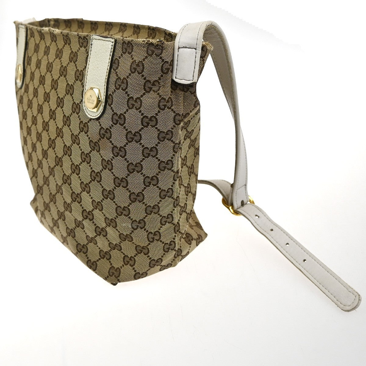 GUCCI Logo  Shoulder Bag GG  Canvas Leather Beige White GHW Italy 31CA457