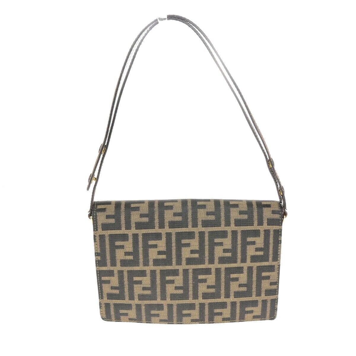 FENDI Logo Zucca Pattern Shoulder Bag Canvas Leather Brown GHW Italy 79ED281