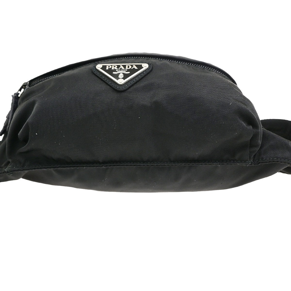PRADA MILANO Logo Tessuto Bum Bag Nylon Canvas Black SHW Italy 82CB051
