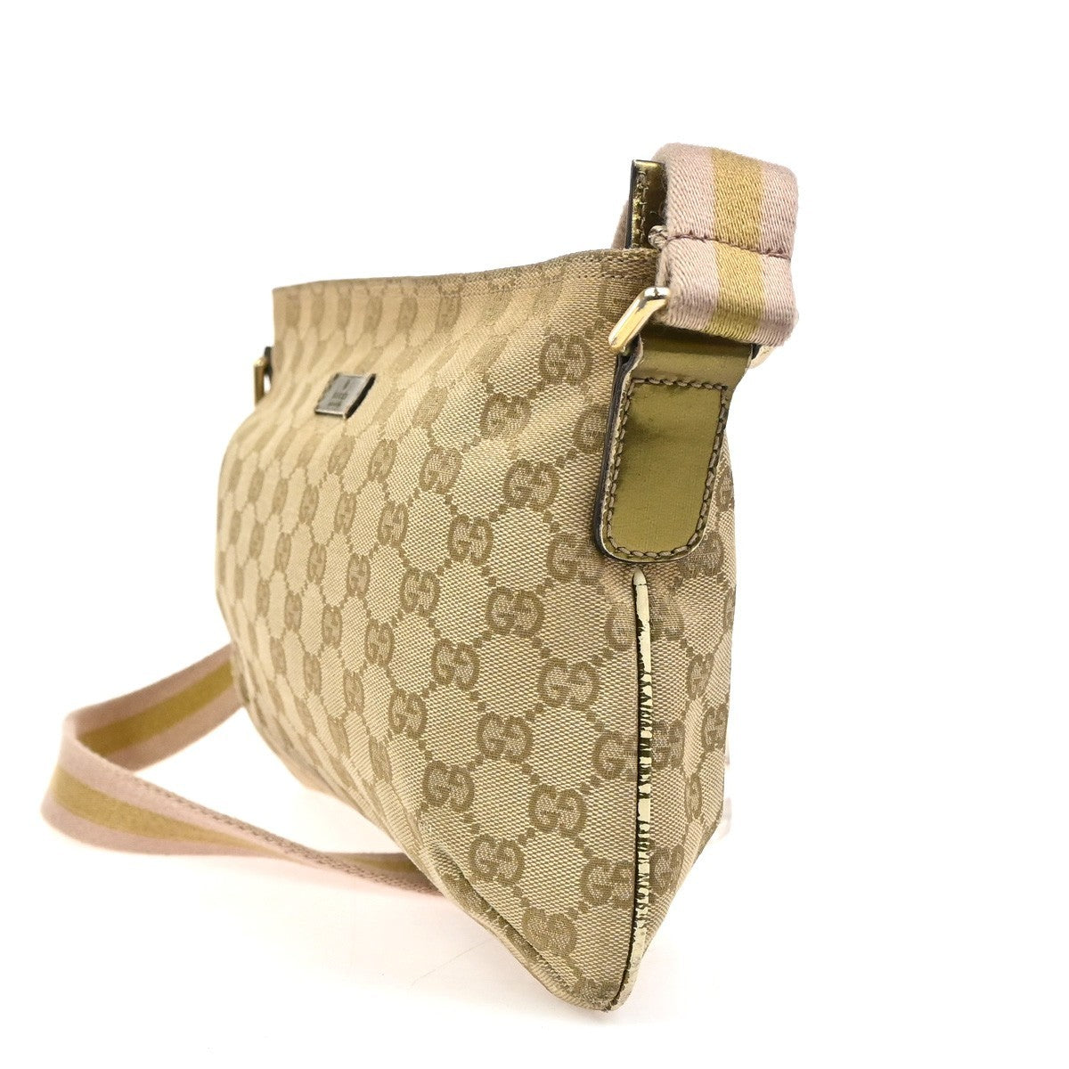 GUCCI Logo GG Pattern Crossbody Shoulder Bag Canvas Leather Beige GHW 04ZA149