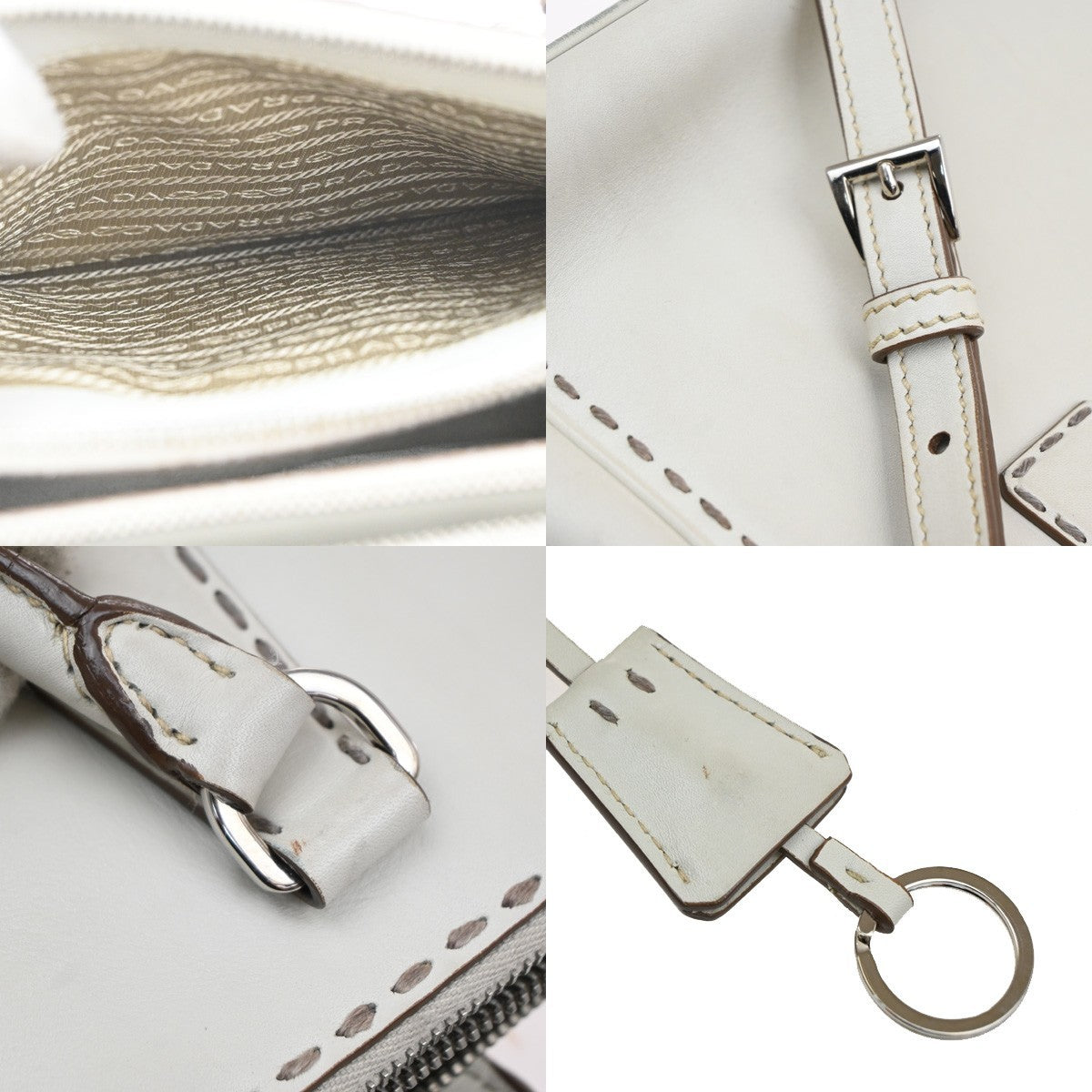 PRADA Galleria 2Way Shoulder Hand Bag Leather Suede White Italy 18CA397