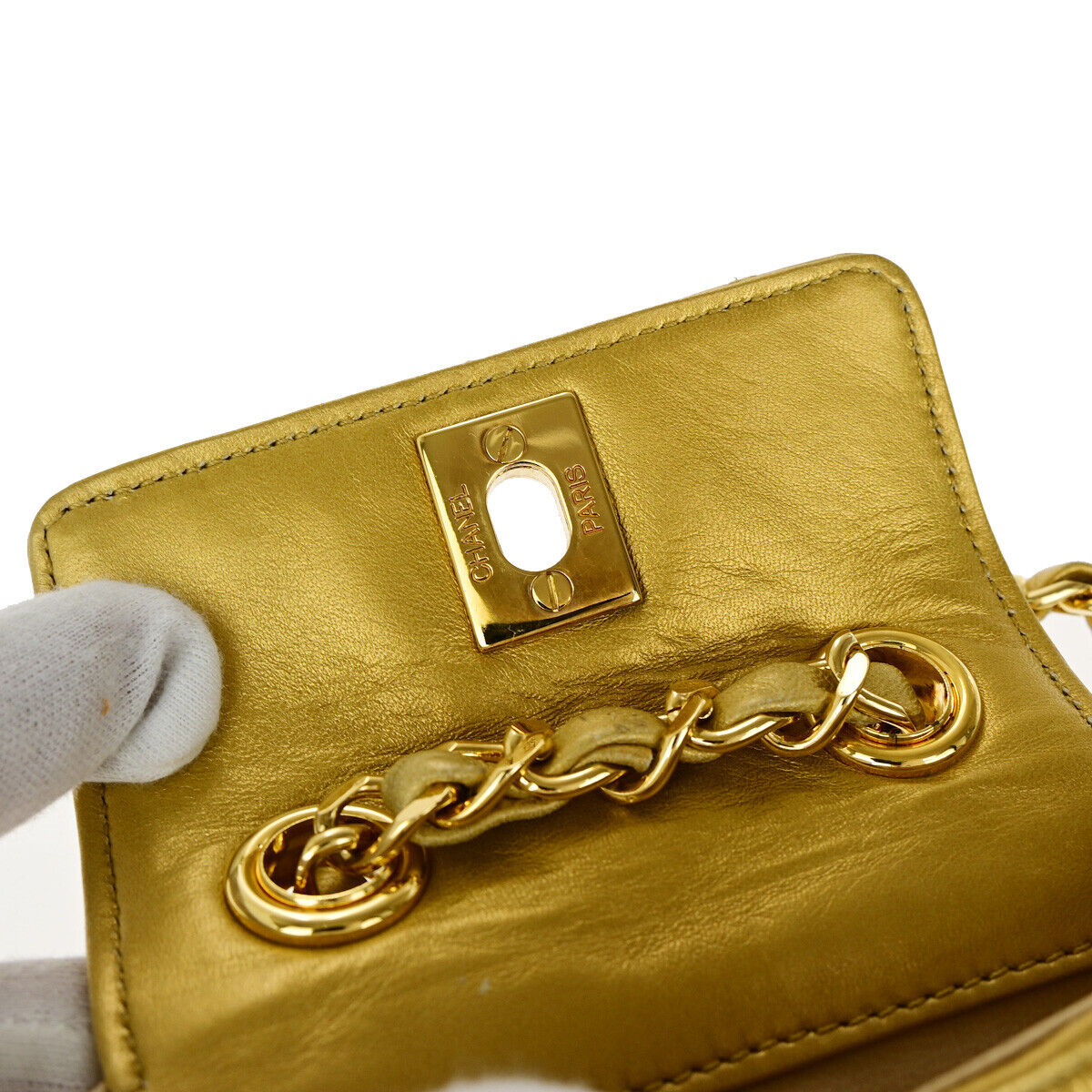 CHANEL CC Mini Matelasse Chain Hand Bag Belt Charm Leather Gold Vintage 330LC510
