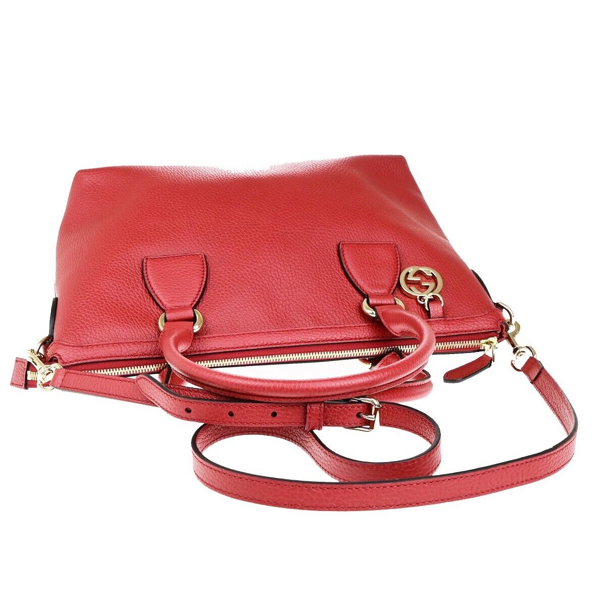 GUCCI GG Interlocking Charm 2Way Shoulder Hand Bag Leather Red GHW 97EC972