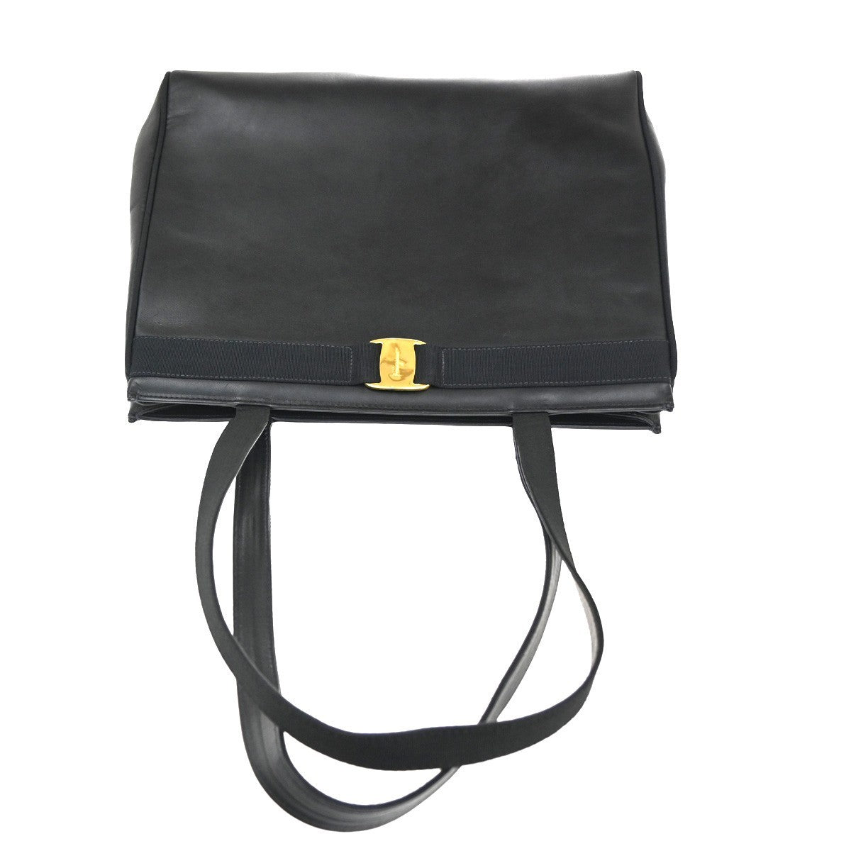 SALVATORE FERRAGAMO Vara Tote Shoulder Bag Canvas Leather Black GHW 66TA485