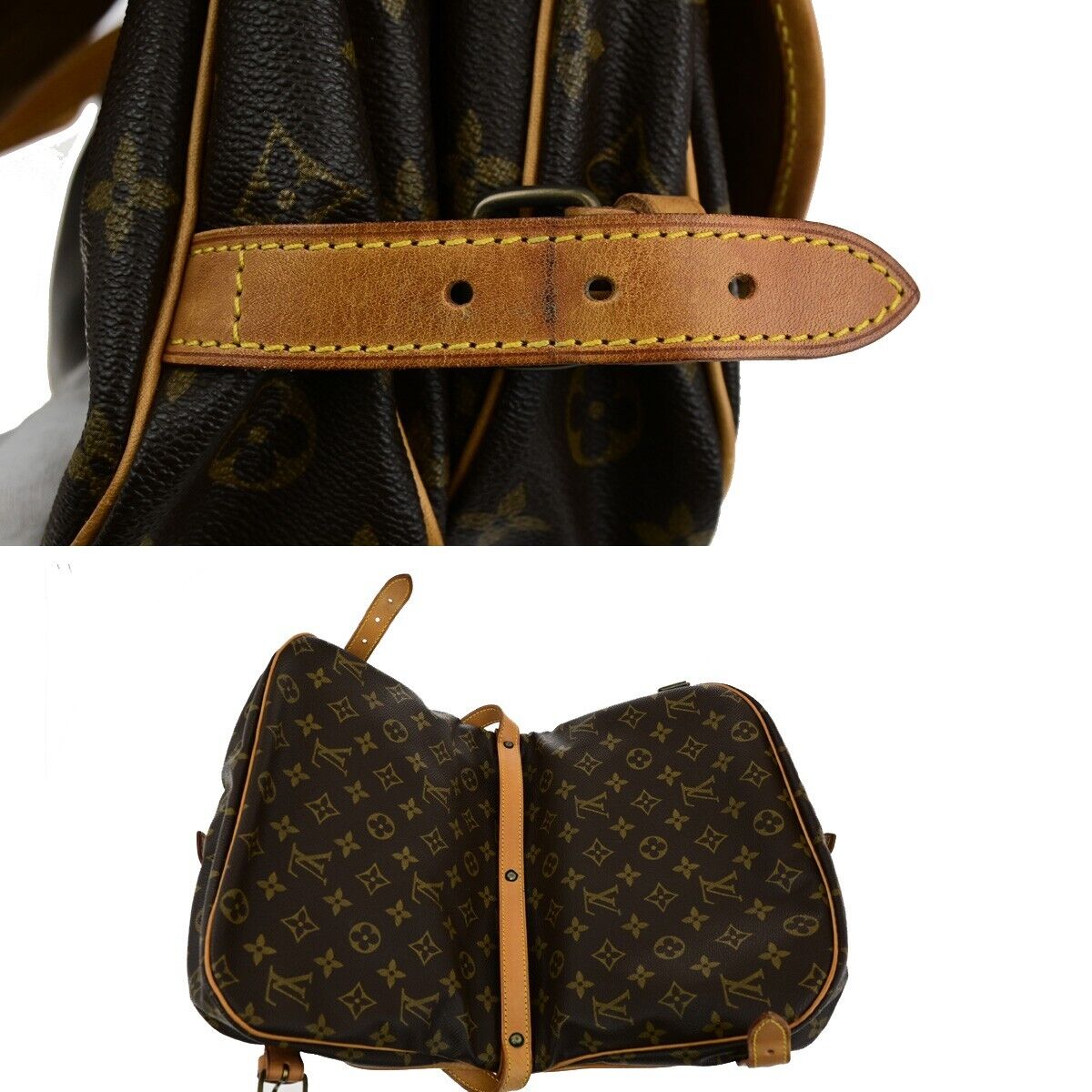 LOUIS VUITTON Logo Saumur 30 Shoulder Bag Monogram Leather Brown M42256 16ED410
