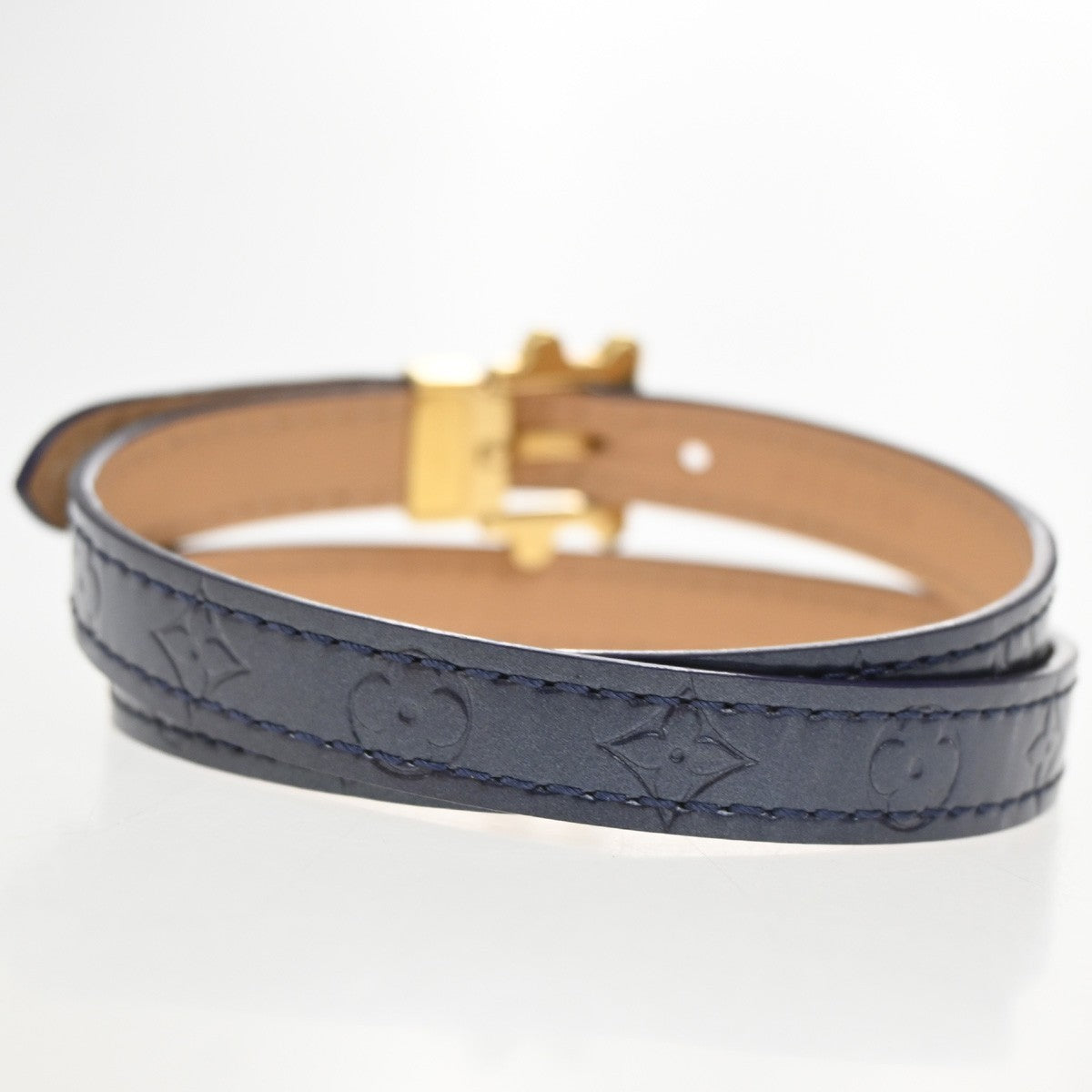 LOUIS VUITTON Triple-Wrap Bracelet Monogram Vernis leather Blue GHW 69TA469