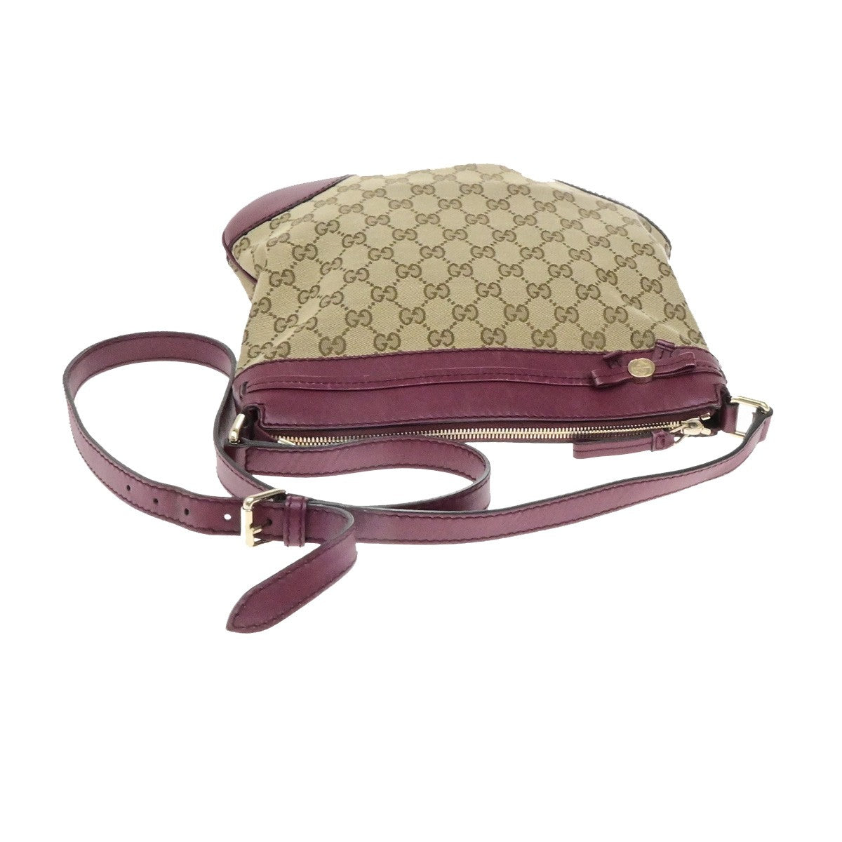 GUCCI Logo GG Pattern Crossbody Shoulder Bag Canvas Leather Brown Red 83YH164