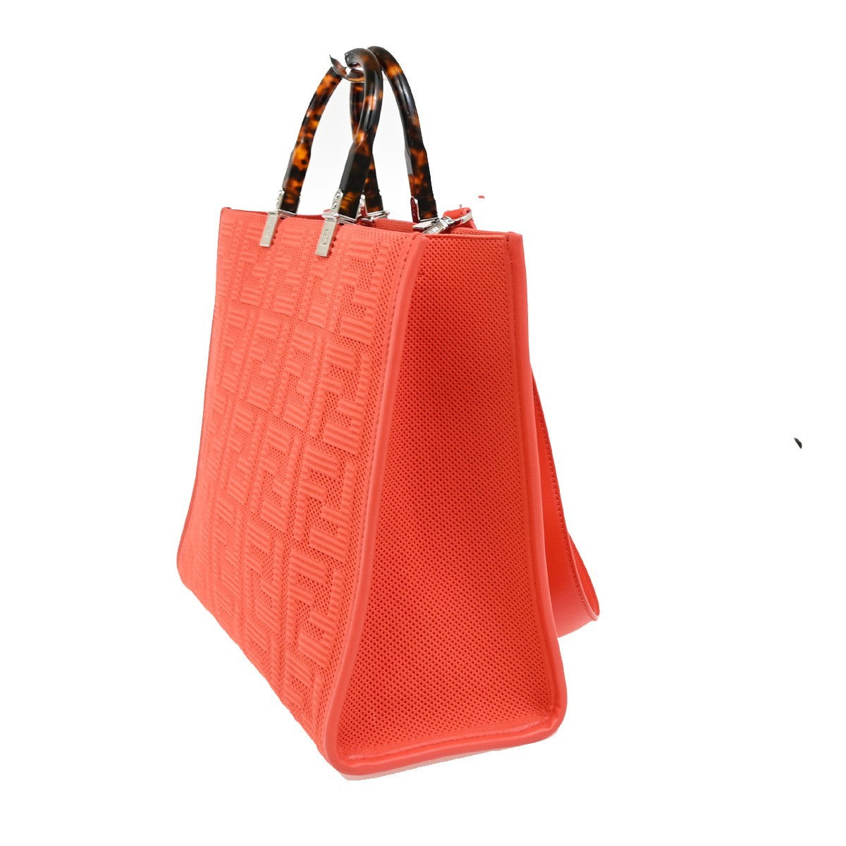 FENDI Logo Zucca Pattern 2way Tote Shoulder Bag Canvas Leather Orange 650RF496