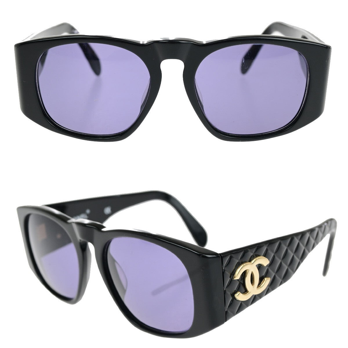 CHANEL CC Logo Sunglasses Eye Wear Plastic Black GHW 01450 Italy 05RK220