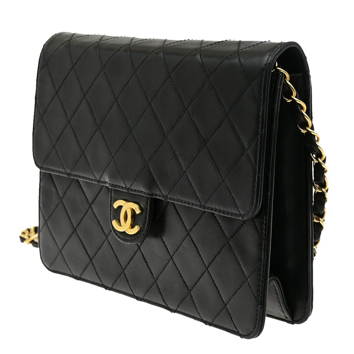 CHANEL Matelasse Single Flap Chain Shoulder Bag Leather Black Vintage 652RK871
