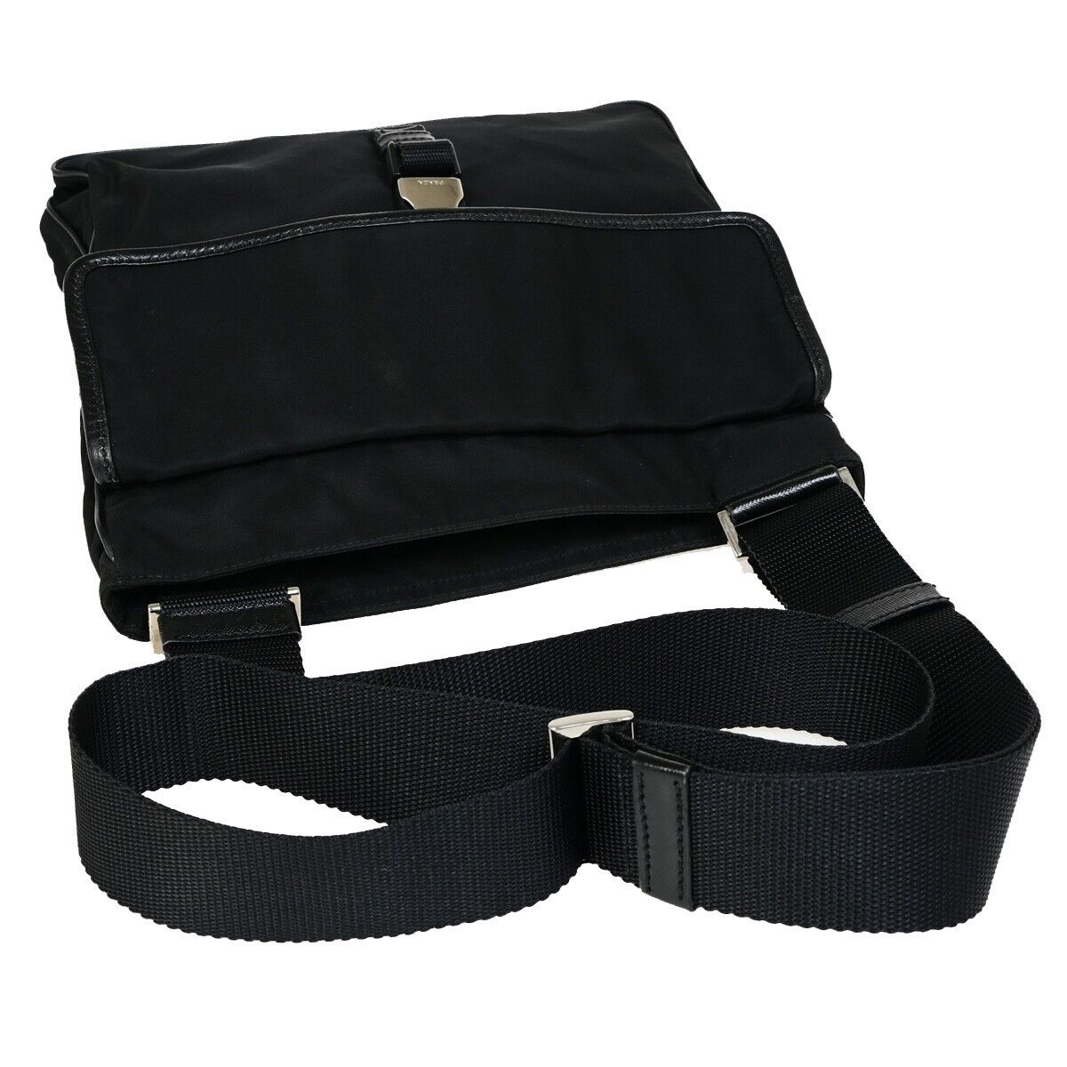 PRADA MILANO Logo Tessuto Shoulder Bag Nylon Leather Black  Italy 87SH932