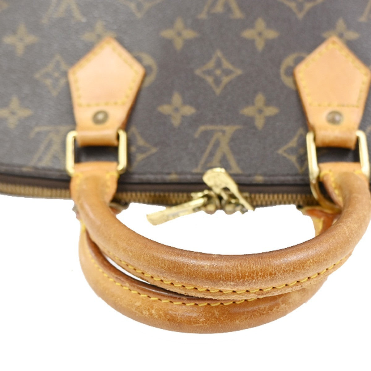 LOUIS VUITTON LV Logo Alma Hand Bag Monogram Leather Brown France M51130 83SA028