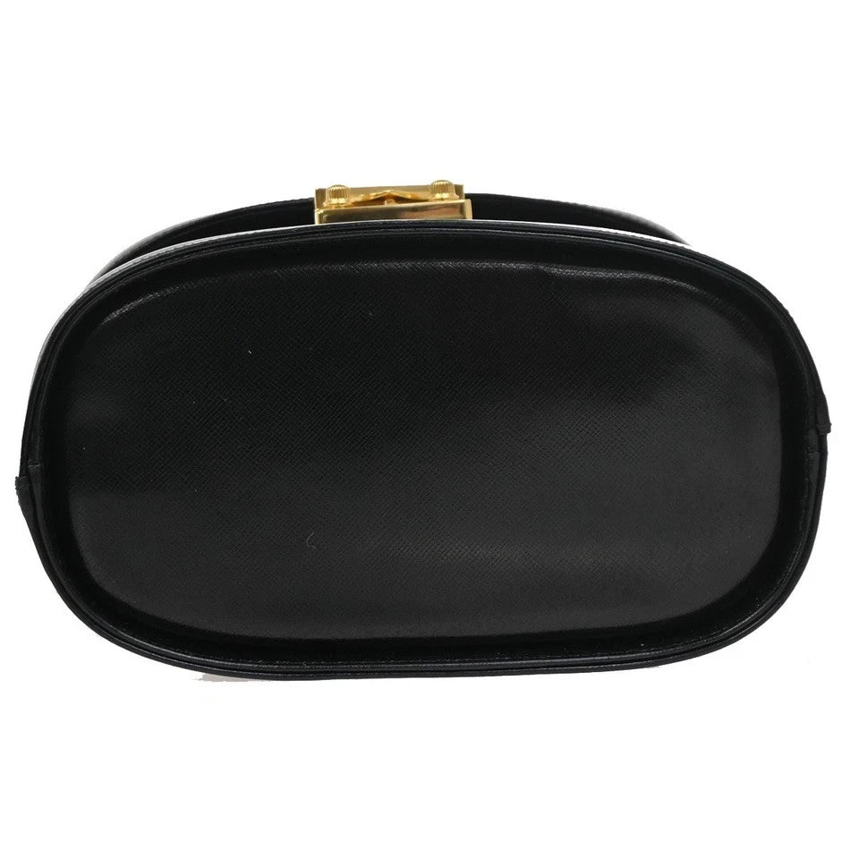 9.Live GIANNI VERSACE Sun Vanity Hand Bag Leather Black Gold-Plated 33KB766