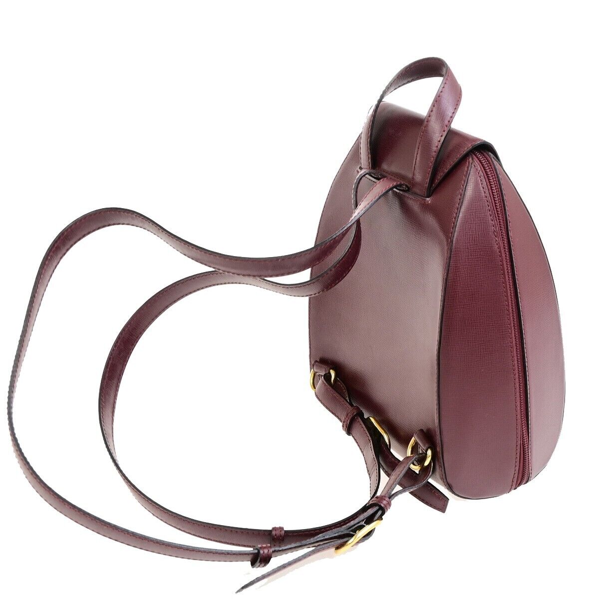 MUST DE CARTIER 2C Logo Back Pack  Leather Bordeaux Gold Made in France 35EA250
