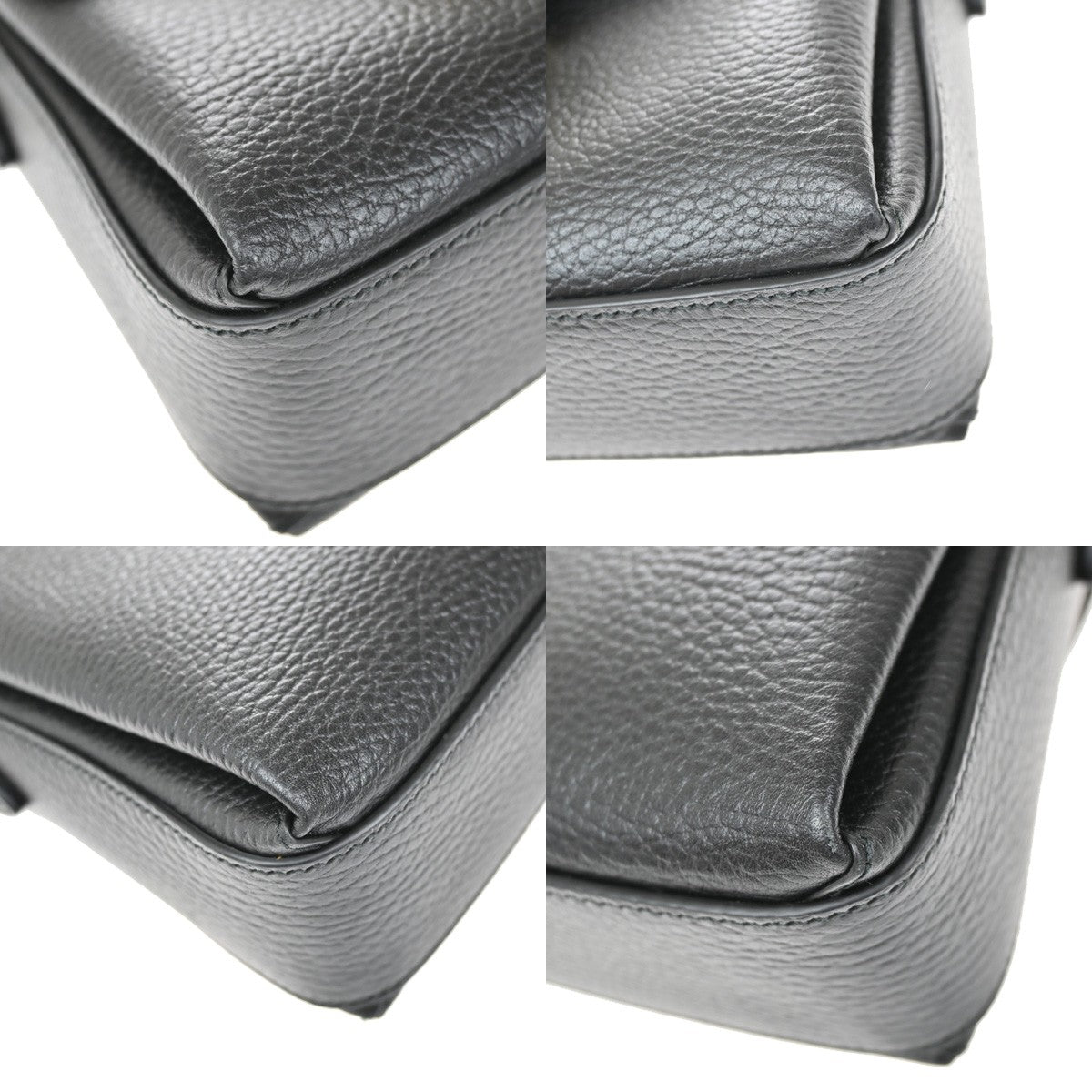 GUCCI Logo Interlocking G Chain Shoulder Bag Leather Black GHW Italy 43RL410