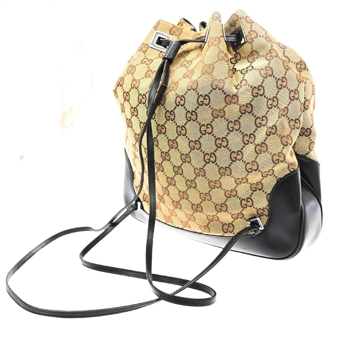 GUCCI GG Logo Backpack Canvas Leather  Brown Italy SHW 35KB706