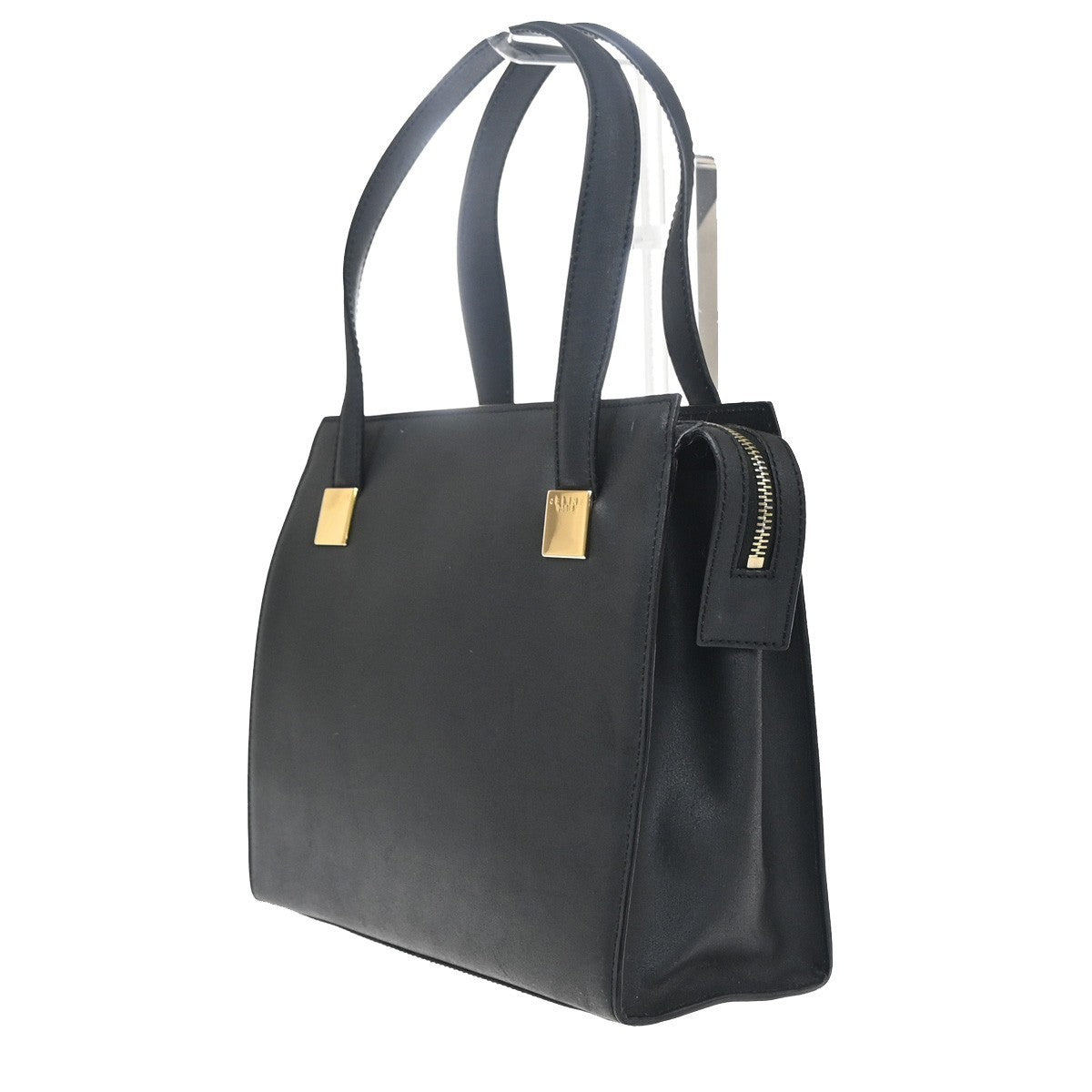 CELINE Logo Shoulder Hand Tote Bag Leather Black GHW Italy 30KC715