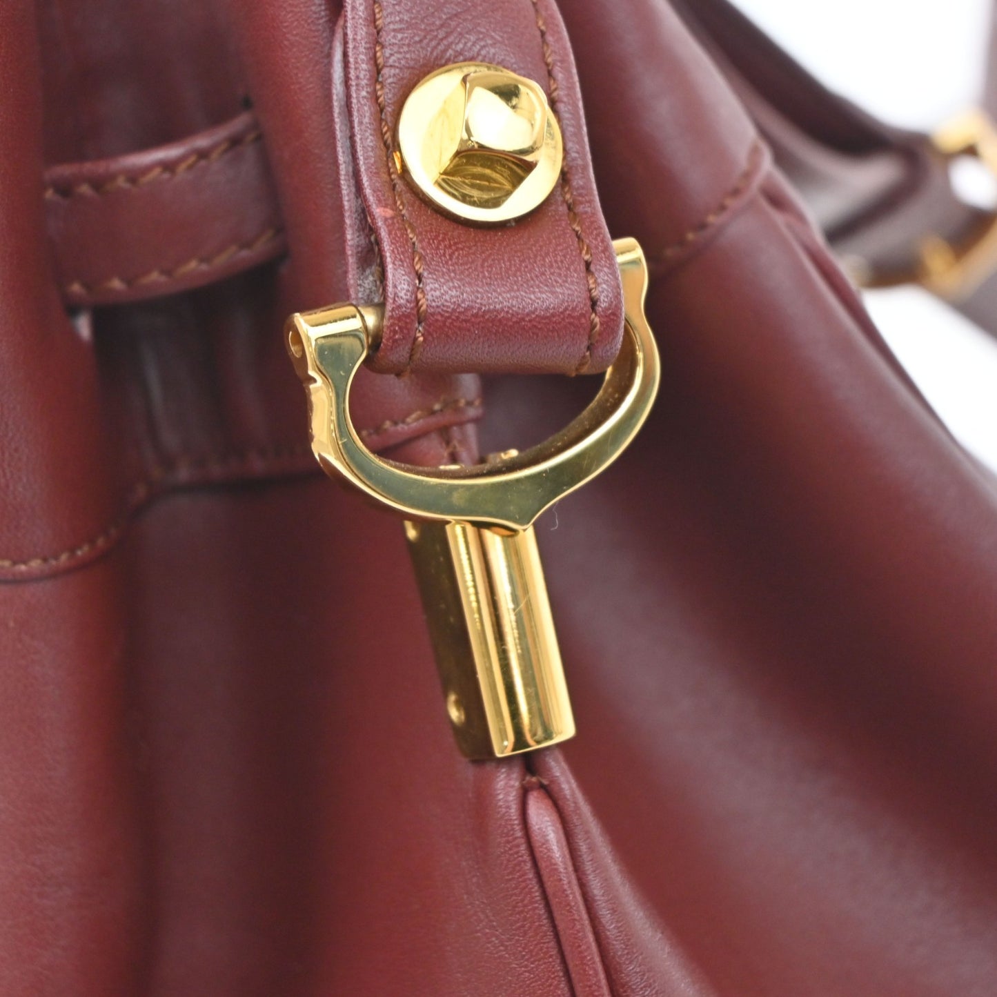 CARTIER Logo Must Line Drawstring Shoulder Bag Leather Red GHW Spain 34MA663
