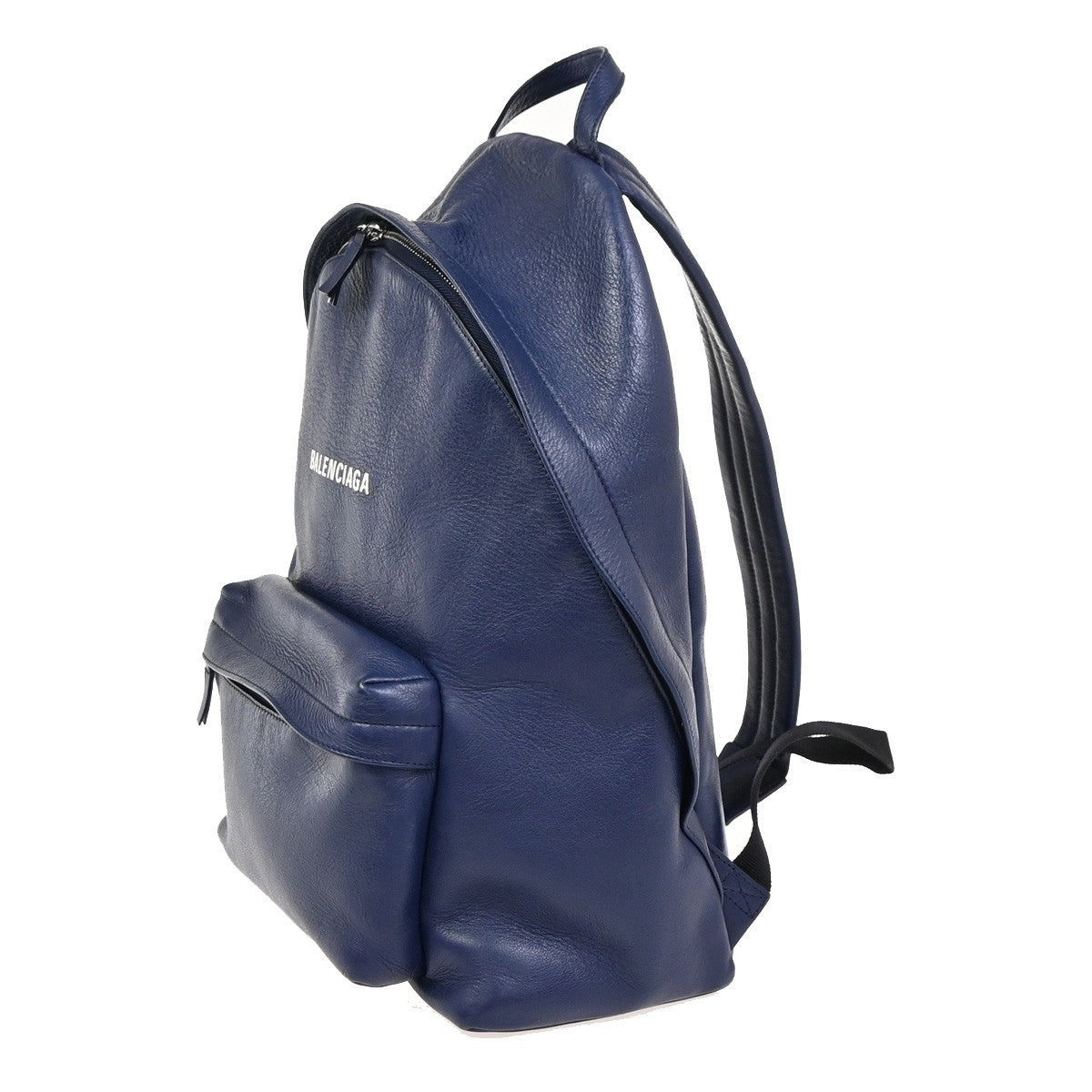 BALENCIAGA Logo Everyday Backpack Adjustable Strap Leather Blue Italy 12ZA253